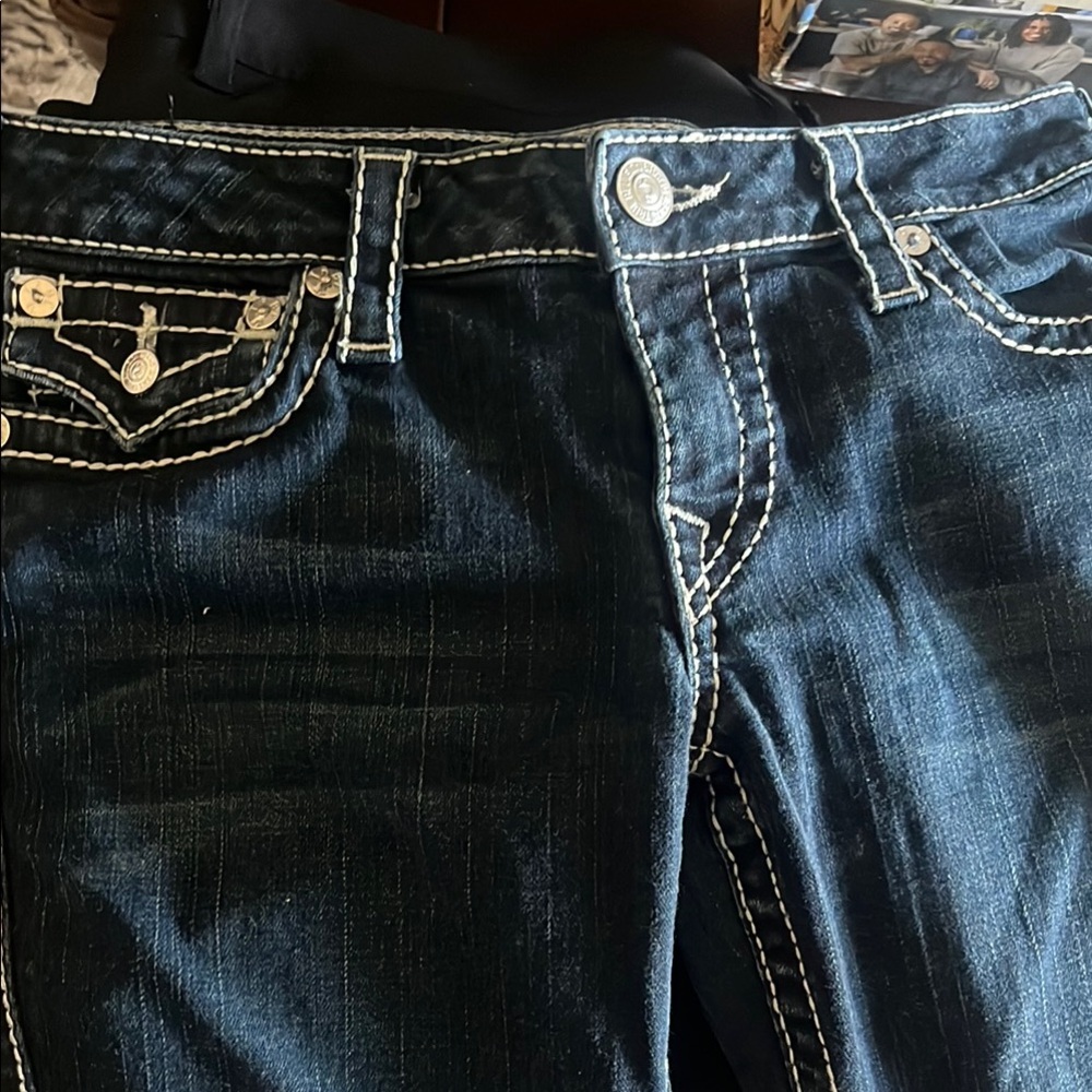 True Religion Dark Blue Jeans with White Stitching
